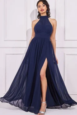 Women * Halterneck Chiffon Maxi With Thigh Split