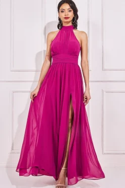 Women * Halterneck Chiffon Maxi With Thigh Split