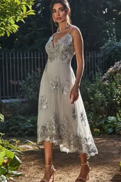 Women * High Low Scalloped Midi Dress