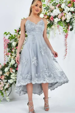 Women * High Low Scalloped Midi Dress
