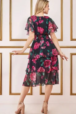 Women * Layered Floral Midi Flutter Sleeves