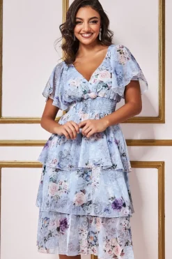 Women * Layered Floral Midi Flutter Sleeves