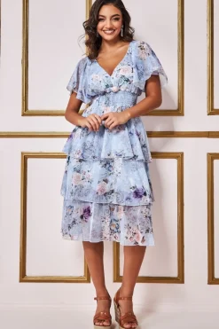 Women * Layered Floral Midi Flutter Sleeves