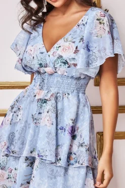 Women * Layered Floral Midi Flutter Sleeves