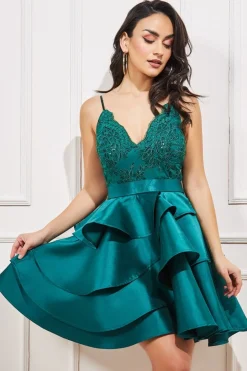 Women * Layered Frilled Midi Dress Green