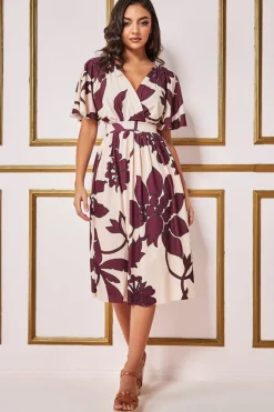 Women * Leaf Print Flutter Sleeve Midi