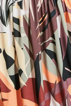 Women * Leaf Print Midi With Flutter Sleeves - Brown Print