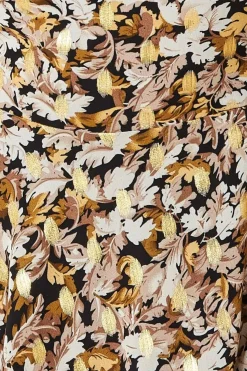 Women * Leaf Print Shirred Back Midi Dress - Leaf Print