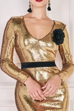 Women * Liquid Sequin Corsage Maxi