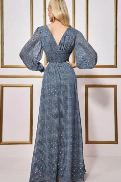 Women * Long Sleeve Maxi Shirred Waistband - Check Print