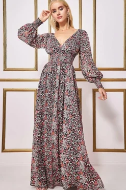 Women * Long Sleeve Maxi Shirred Waistband - Floral Print