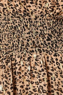 Women * Long Sleeve Midi Shirred Waistband - Animal Print