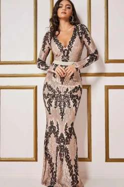 Women * Long Sleeve Sequin Evening Maxi Dress