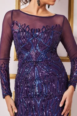 Women * Long Sleeve Sequin Flame Midi Dress