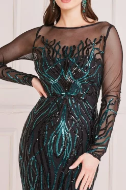 Women * Long Sleeve Sequin Flame Maxi