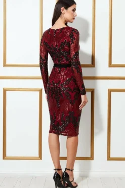 Women * Long Sleeve Sequin Party Midi Dress