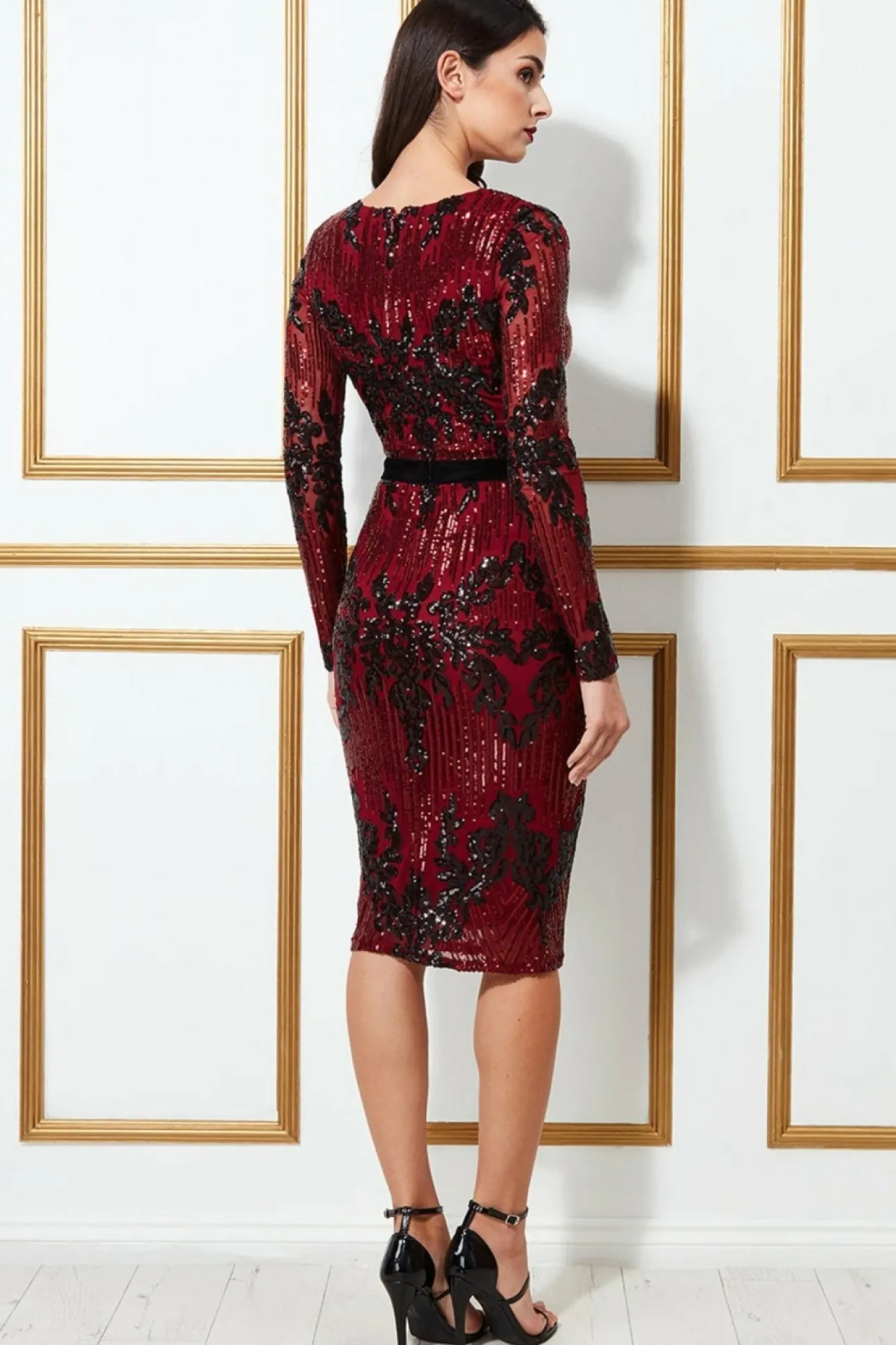 Women * Long Sleeve Sequin Party Midi Dress