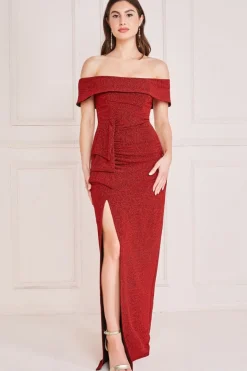 Women * Lurex Bardot Maxi With Waterfall Ruffle