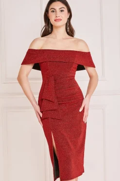 Women * Lurex Bardot Midi With Waterfall Ruffle