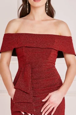 Women * Lurex Bardot Midi With Waterfall Ruffle