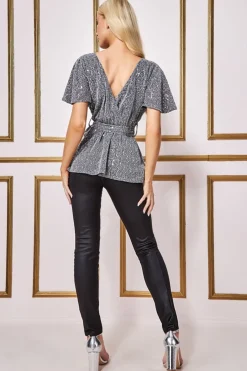 Women * Lurex Flutter Sleeve Wrap Top