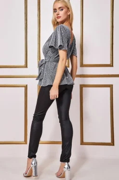 Women * Lurex Flutter Sleeve Wrap Top