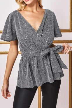 Women * Lurex Flutter Sleeve Wrap Top