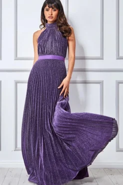 Women * Lurex Halterneck Pleated Maxi Dress