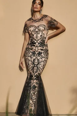 Women * Mesh & Lace Maxi With Scalloped Hem