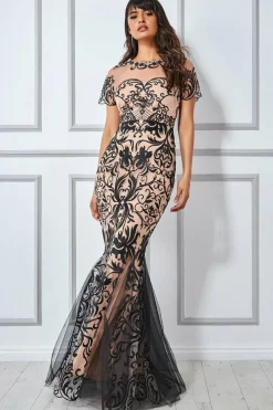 Women * Mesh & Lace Maxi With Scalloped Hem