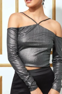 Women * Metallic Cut Out Crop Top
