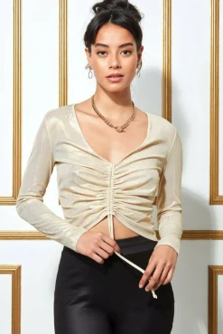 Women * Metallic String Long Sleeve Top