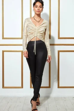 Women * Metallic String Long Sleeve Top