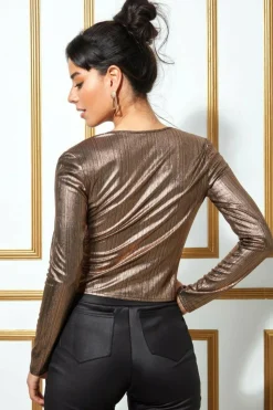 Women * Metallic String Long Sleeve Top