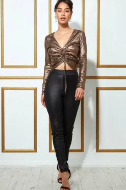 Women * Metallic String Long Sleeve Top