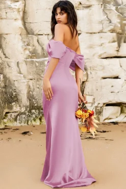 Women * Off Shoulder Satin Maxi With V Neck