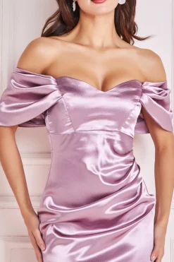 Women * Off Shoulder Satin Maxi With V Neck