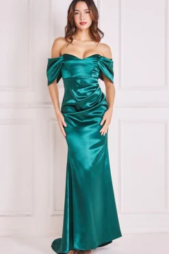 Women * Off Shoulder Satin Maxi With V Neck
