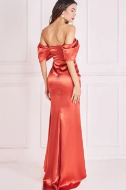 Women * Off Shoulder Satin Maxi With V Neck