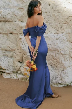 Women * Off Shoulder Satin Maxi With V Neck