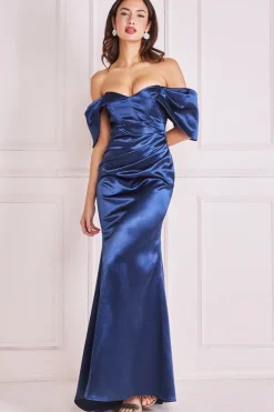 Women * Off Shoulder Satin Maxi With V Neck