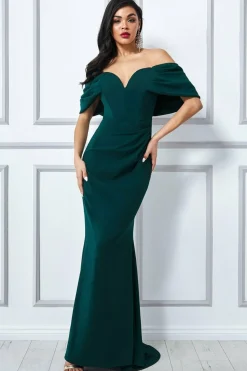 Women * Off The Shoulder Draped Sleeve Maxi Green