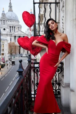Women * Off The Shoulder Draped Sleeve Maxi Dress