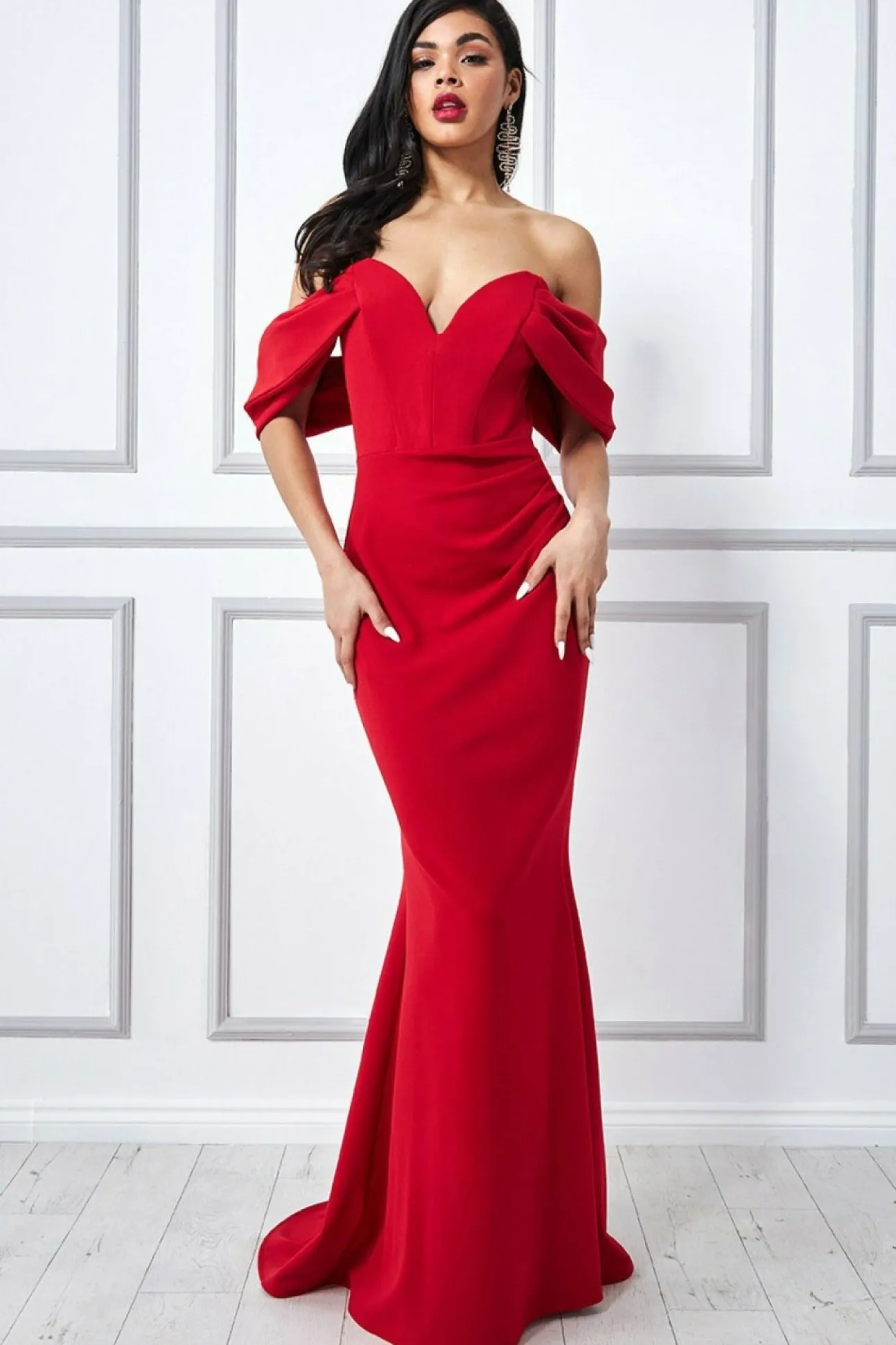 Women * Off The Shoulder Draped Sleeve Maxi Dress