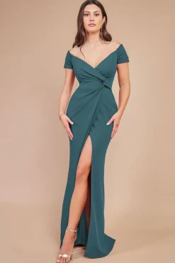 Women * Off The Shoulder Knot Front Maxi Green