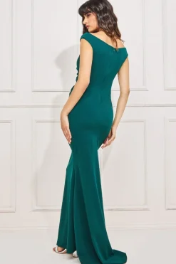 Women * Off The Shoulder Scuba Maxi Dress Green