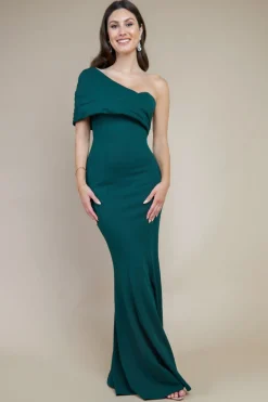 Women * One Shoulder Fan Maxi Dress Green