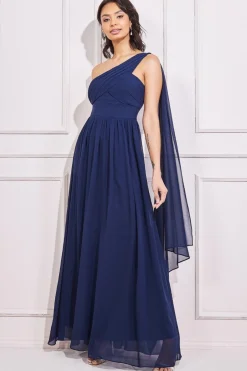 Women * One Shoulder Pleated Chiffon Scarf Maxi