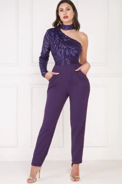 Women * One Shoulder Sequin Jumpsuit