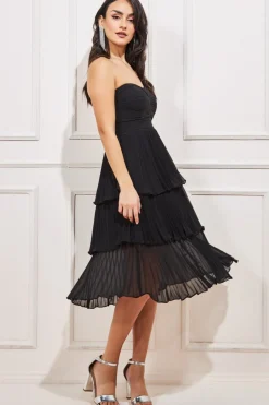 Women * Pleated Bandeau Bodice Chiffon Tiered Midi